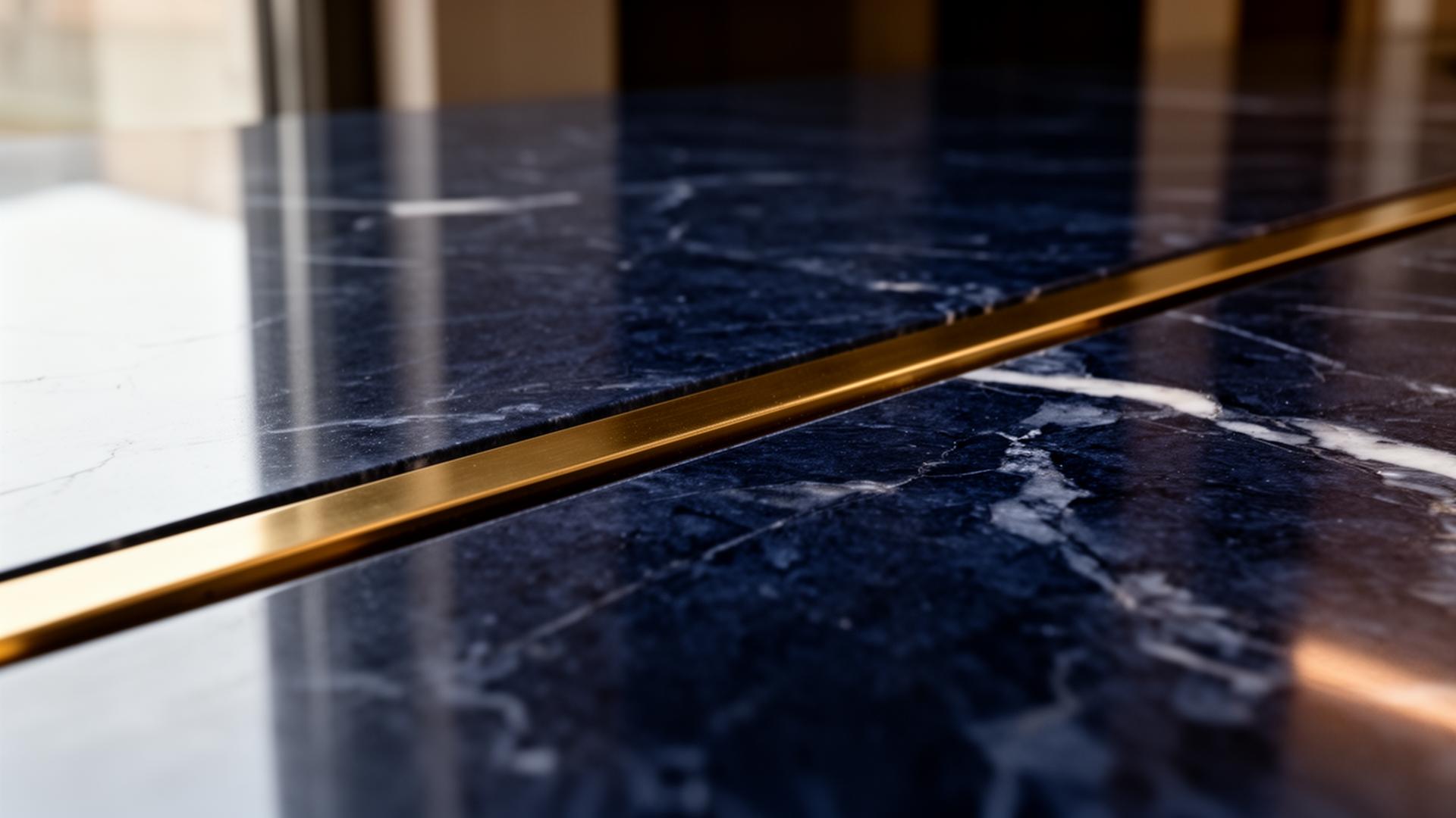 Polished navy marble with brass detail — Apollo·Fi